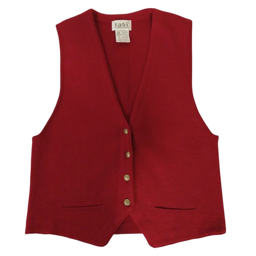 Tabi International Vest 100% Merino Wool Women's Medium Red Christmas Holiday